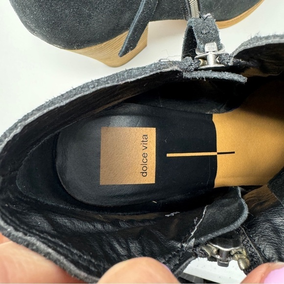 Dolce Vita Black Suede Stacked Block Heel Side Zip Booties - Picture 6 of 7